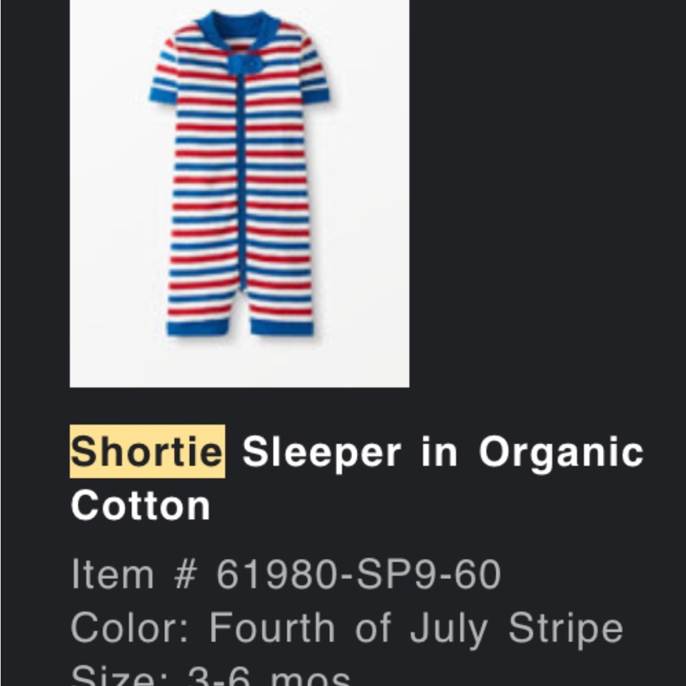 Hanna Andersson Striped Shortie set of 2 sz 3-6mos